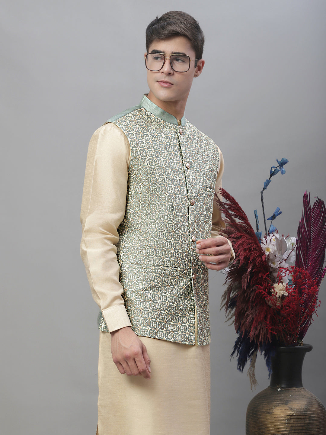Embroidered Nehru Jacket ( ANMWC 7001Pista ) [RT] [ F9 ]