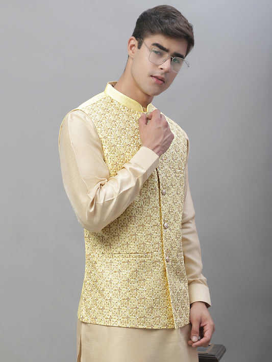 Embroidered Nehru Jacket ( ANMWC 7001Yellow ) [RT] [ F9 ]