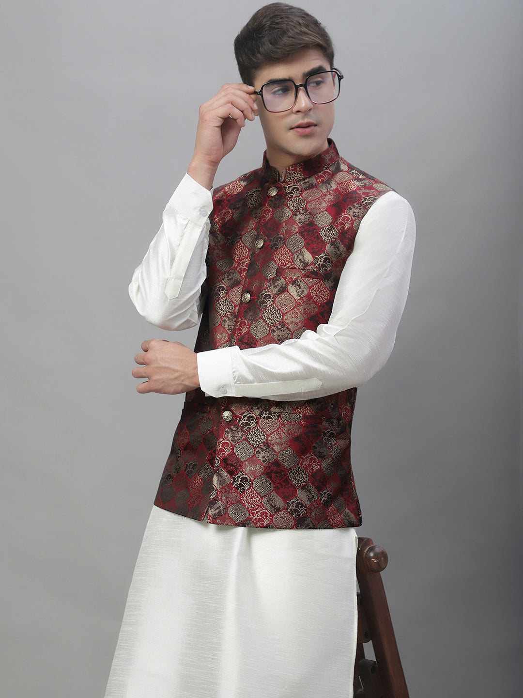 Woven Design Nehru Jacket ( ANMWC 7002Maroon ) [RT] [ F9 ]