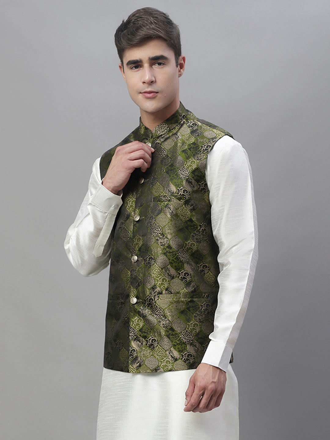 Woven Design Nehru Jacket ( ANMWC 7002Olive ) [RT] [ F9 ]