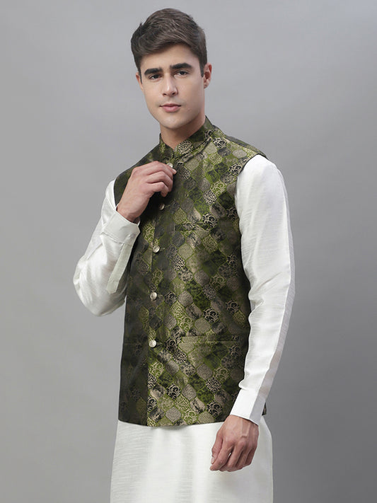Woven Design Nehru Jacket ( ANMWC 7002Olive ) [RT] [ F9 ]