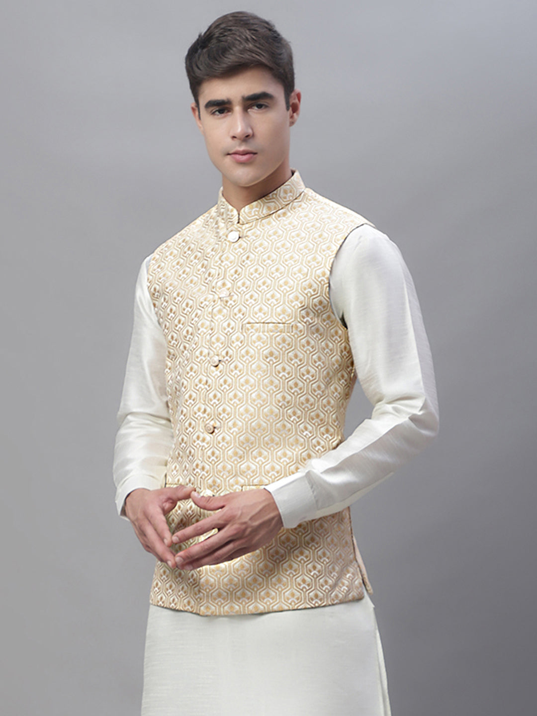 Woven Design Nehru Jacket ( ANMWC 7003Cream ) [RT] [ E5 ]
