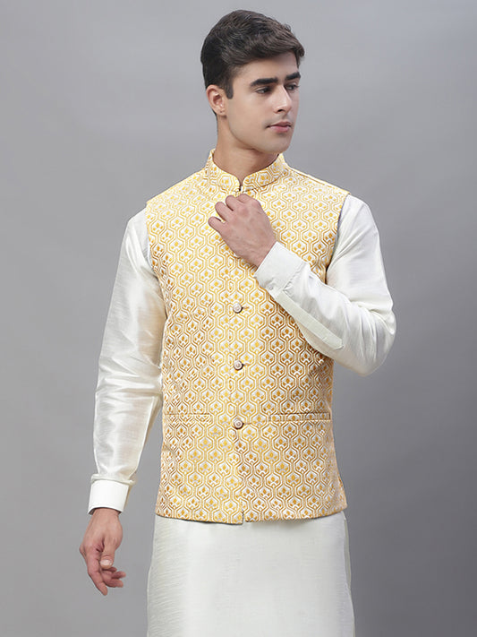 Woven Design Nehru Jacket ( ANMWC 7003Golden ) [RT] [ E5 ]