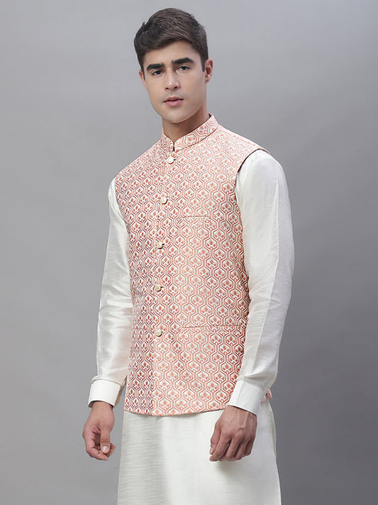 Woven Design Nehru Jacket ( ANMWC 7003Peach ) [RT] [ E5 ]