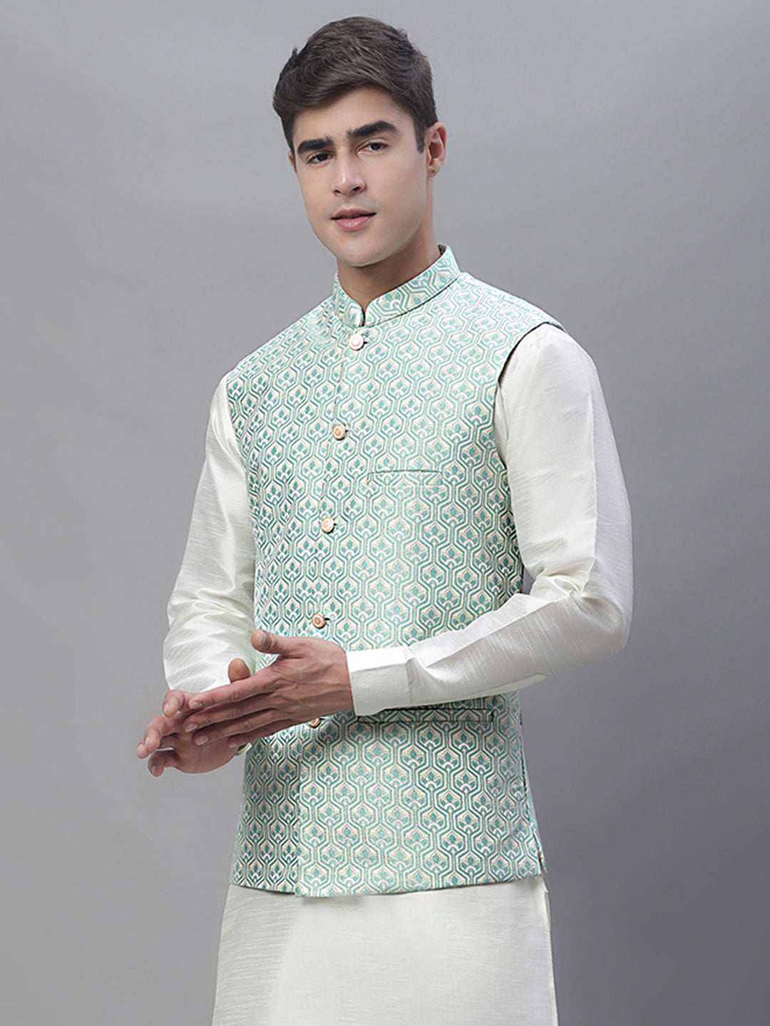 Woven Design Nehru Jacket ( ANMWC 7003Sky ) [RT] [ E5 ]
