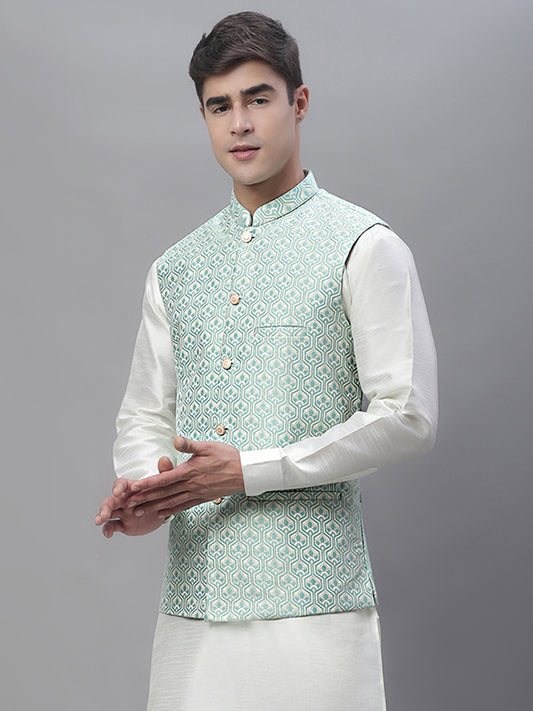 Woven Design Nehru Jacket ( ANMWC 7003Sky ) [RT] [ E5 ]