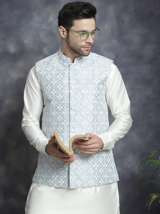 Embroidered and Sequin Nehru Jacket ( ANMWC 7005Grey ) [RT] [ E6 ]