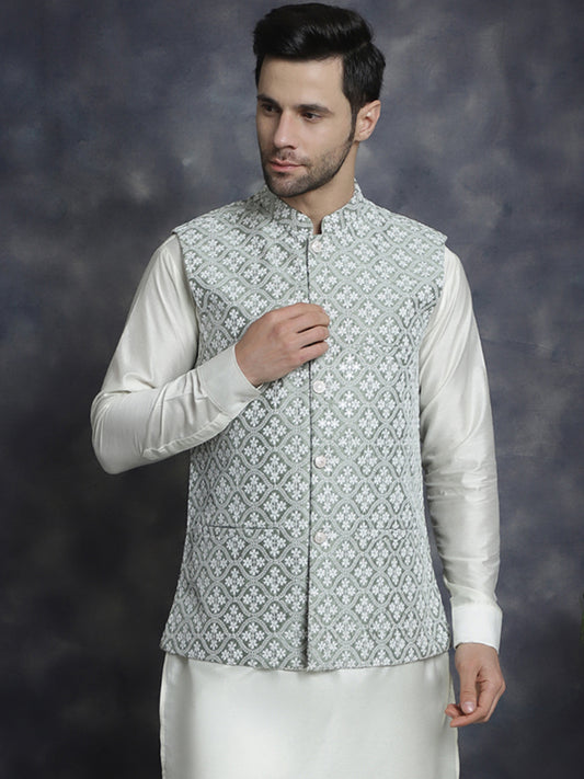Embroidered and Sequin Nehru Jacket ( ANMWC 7005Pista ) [RT] [ E6 ]