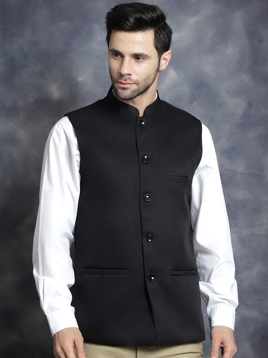 Black Solid Nehru Jacket ( ANMWC 7006Black ) [RT] [ F1 ]