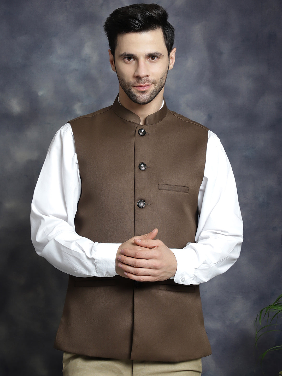 Brown Solid Nehru Jacket ( ANMWC 7006Brown ) [RT] [ F1 ]
