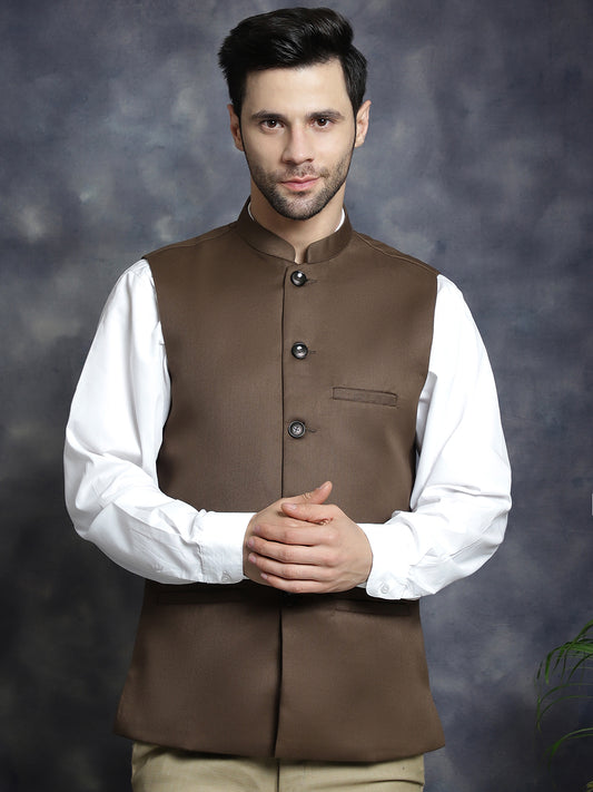 Brown Solid Nehru Jacket ( ANMWC 7006Brown ) [RT] [ F1 ]