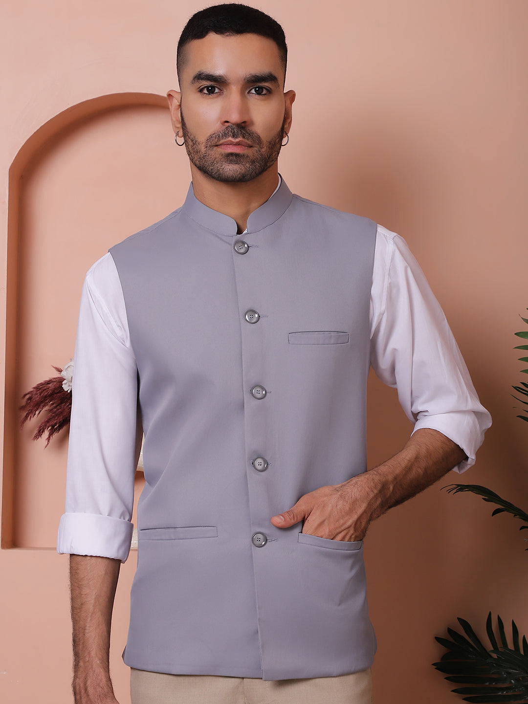 Grey Solid Nehru Jacket ( ANMWC 7006Grey ) [RT] [ F1 ]