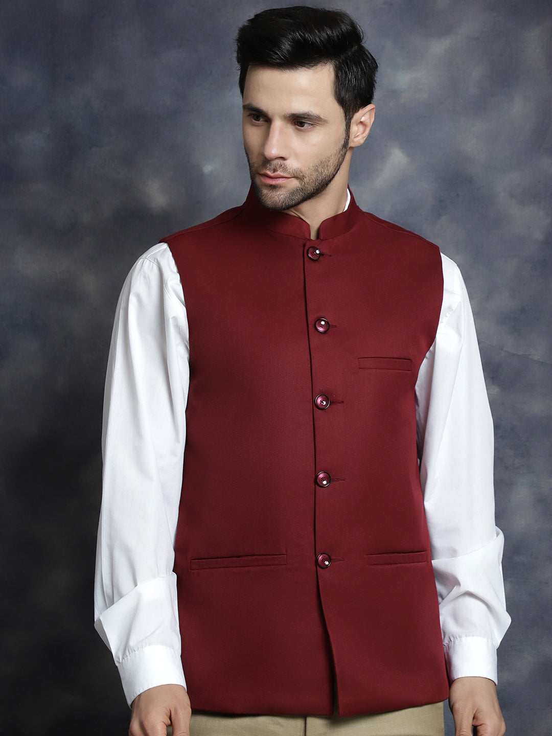 Maroon Solid Nehru Jacket ( ANMWC 7006Maroon ) [RT] [ F1 ]