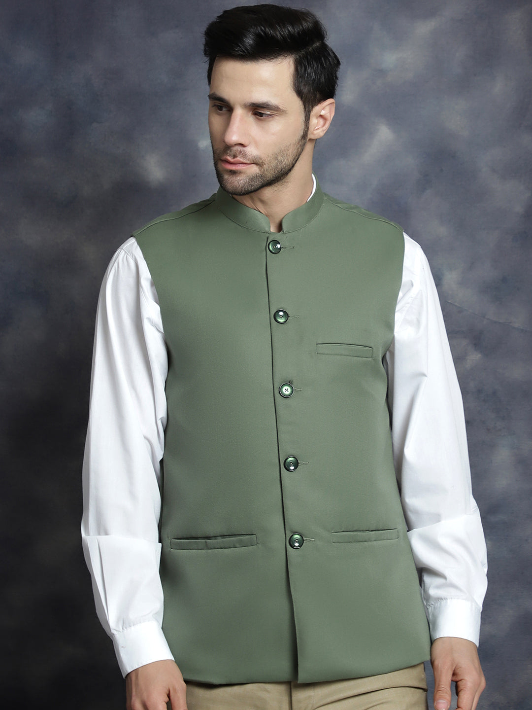 Pista Green Solid Nehru Jacket ( ANMWC 7006Pista ) [RT] [ F1 ]