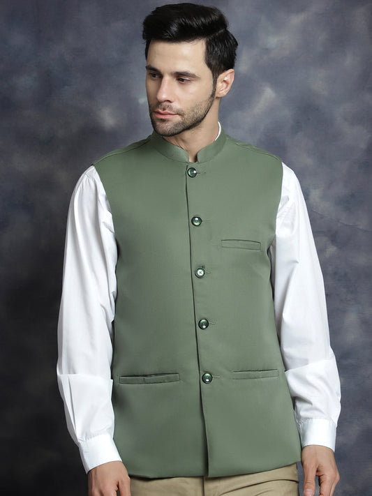 Pista Green Solid Nehru Jacket ( ANMWC 7006Pista ) [RT] [ F1 ]