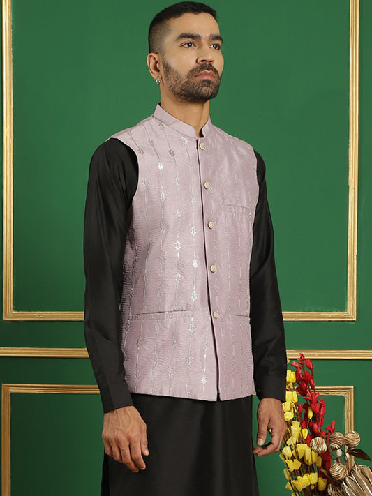 Embroidered Sequinned Nehru Jacket ( ANMWC 7011Purple ) [RT] [ E6 ]