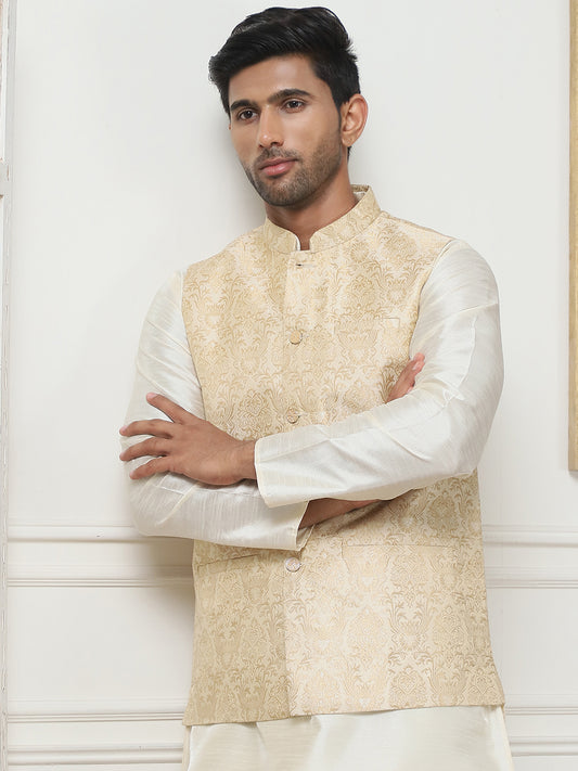 Woven Design Nehru Jacket. ( ANMWC 7013Cream ) [RT] [ E8 ]