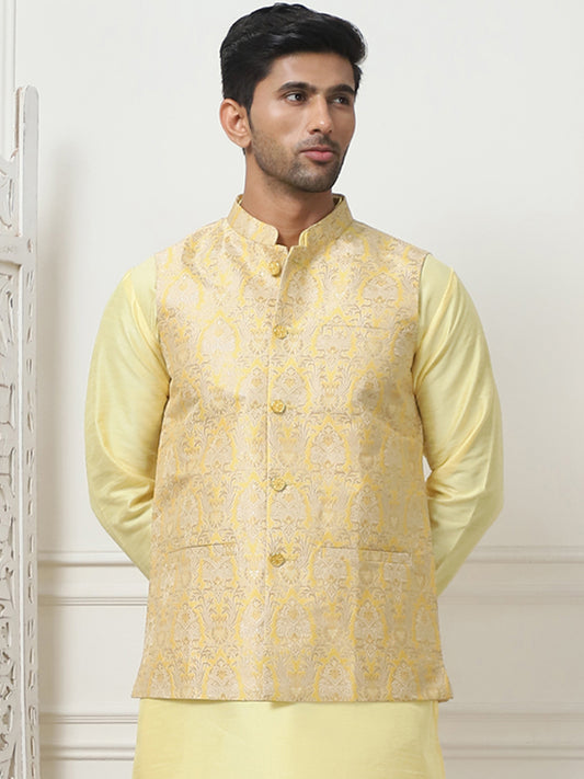 Woven Design Nehru Jacket. ( ANMWC 7013Yellow ) [RT] [ E8 ]