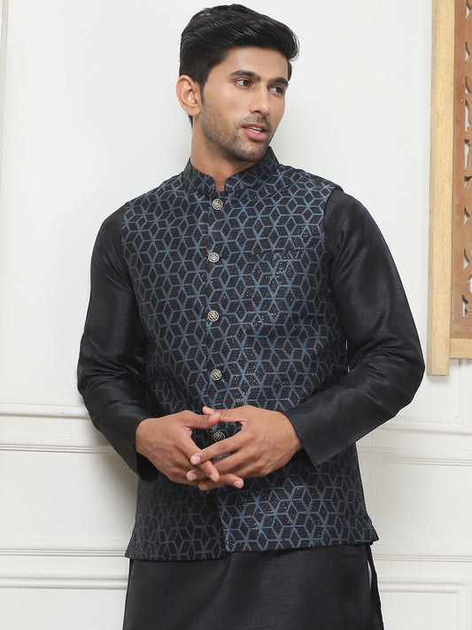Woven Design Nehru Jacket. ( ANMWC 7014Black ) [RT] [ E9 ]