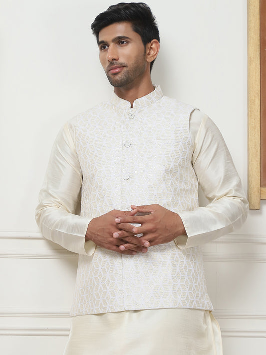 Woven Design Nehru Jacket. ( ANMWC 7014White ) [RT] [ E9 ]