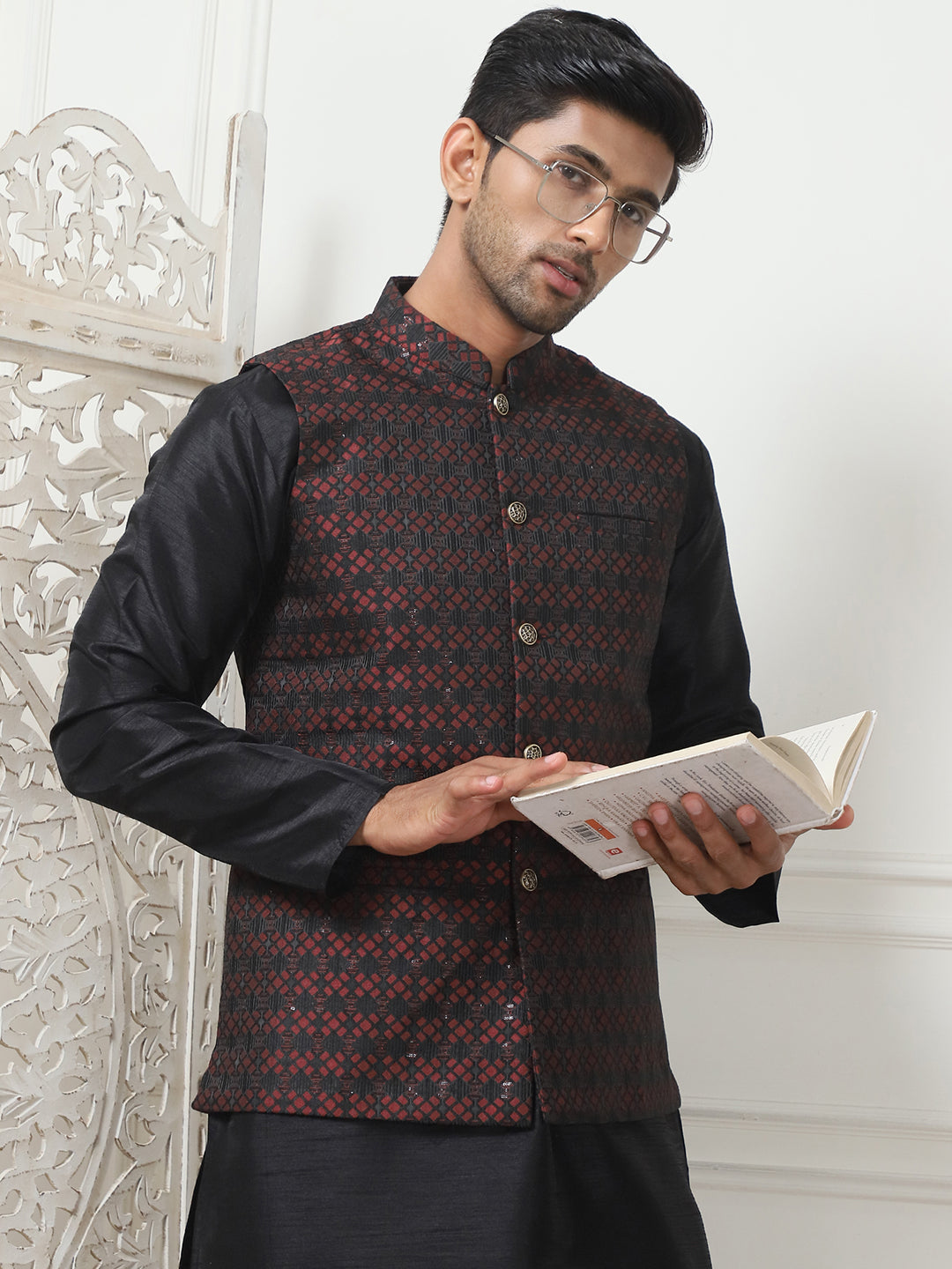 Woven Design Nehru Jacket. ( ANMWC 7015Maroon ) [RT] [ E9 ]