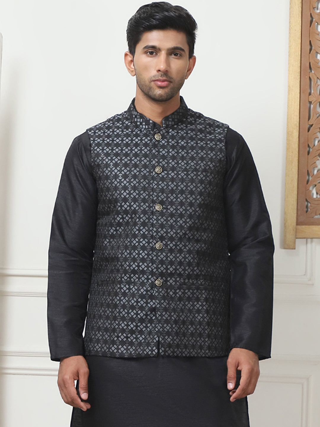 Woven Design Nehru Jacket. ( ANMWC 7015Silver ) [RT] [ E9 ]