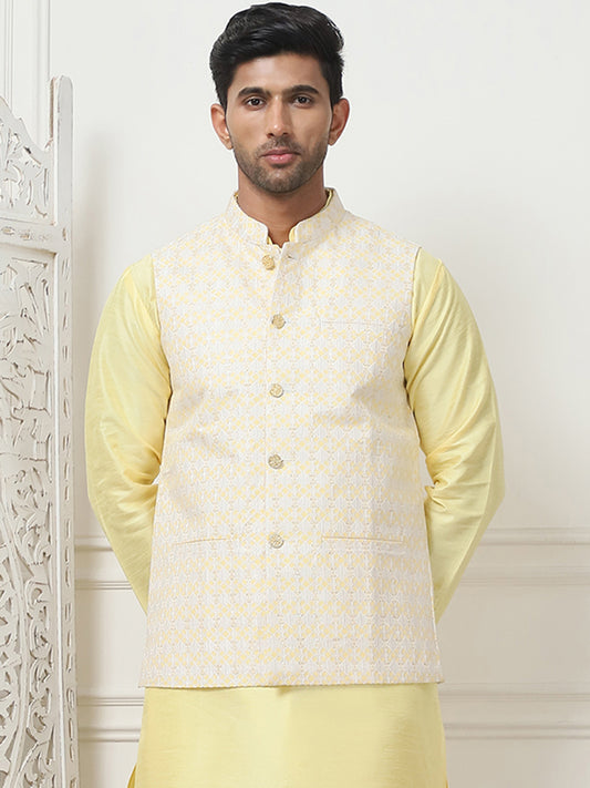 Woven Design Nehru Jacket. ( ANMWC 7015Yellow ) [RT] [ E9 ]