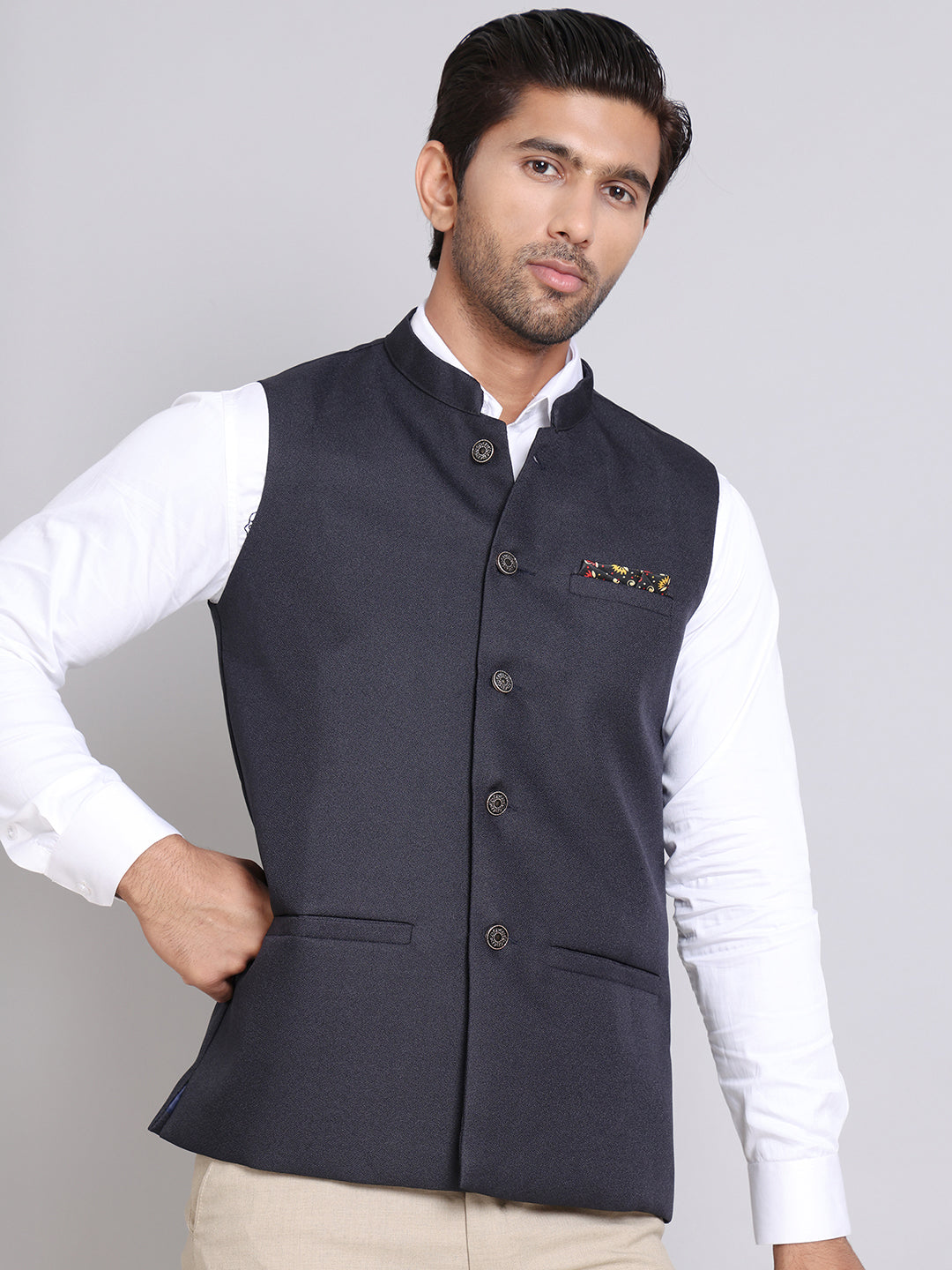 Solid Nehru Jacket For Men ( ANMWC 7016Black ) [RT] [ E9 ]
