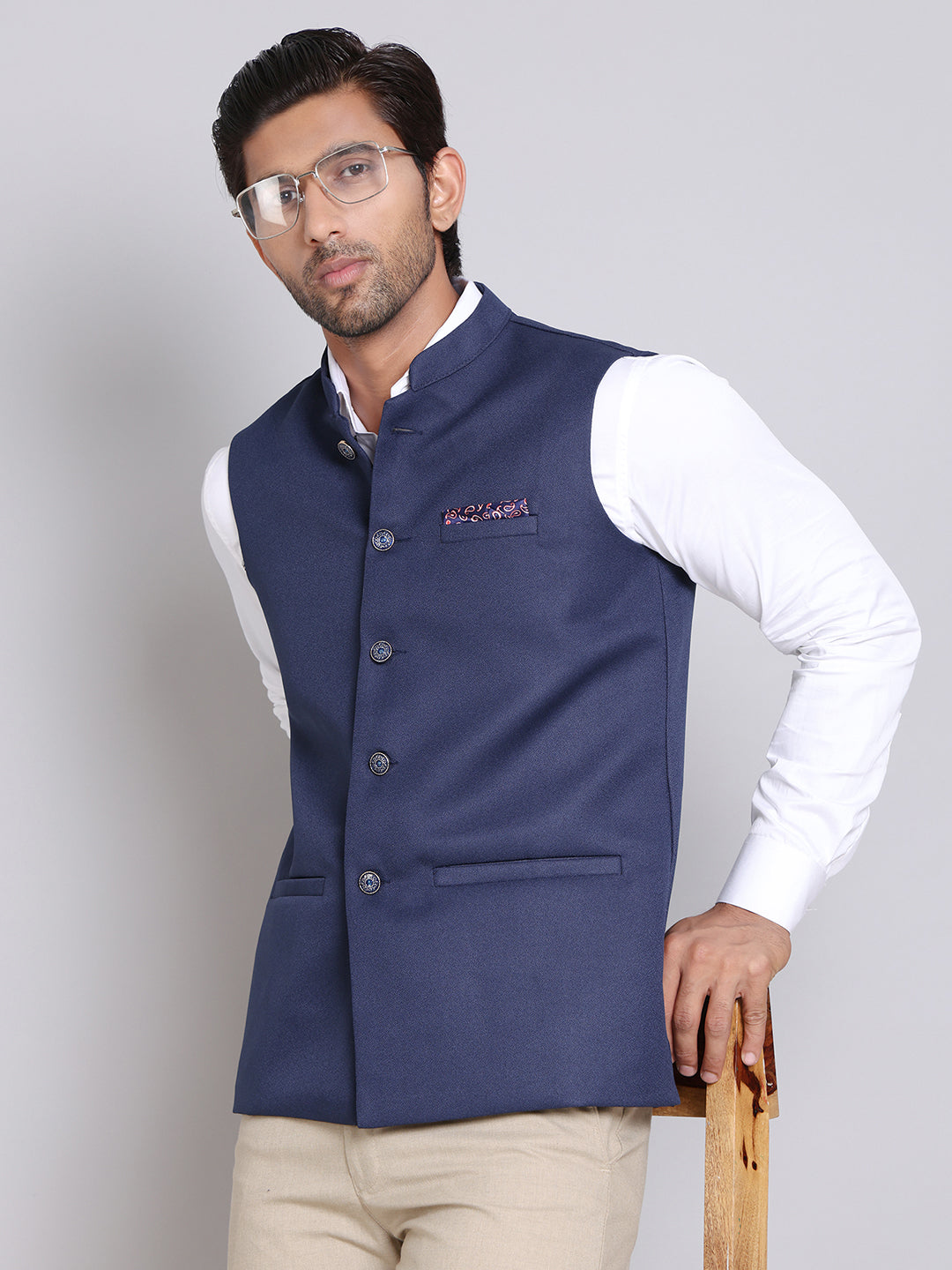 Solid Nehru Jacket For Men ( ANMWC 7016Navy ) [RT] [ E9 ]