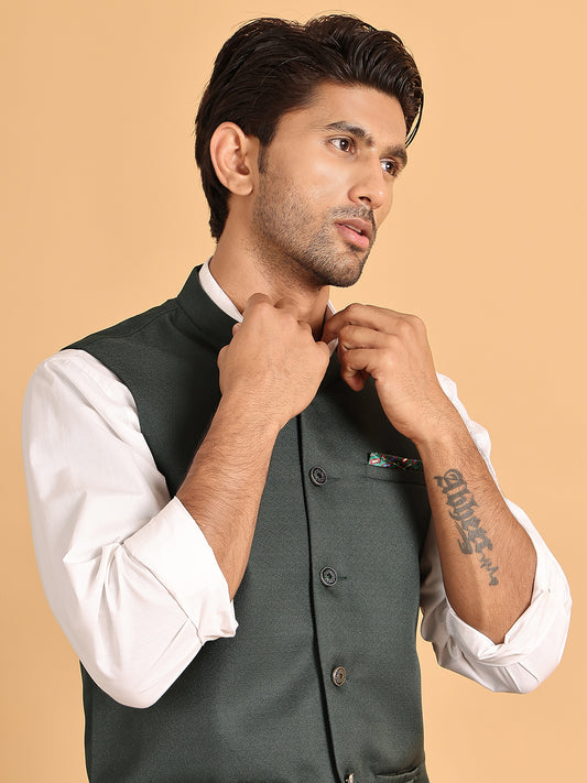 Solid Nehru Jacket For Men ( ANMWC 7016Olive ) [RT] [ E9 ]