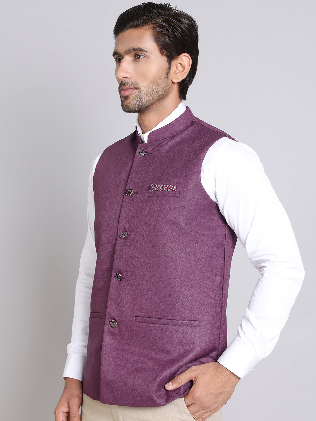 Solid Nehru Jacket For Men ( ANMWC 7016Purple ) [RT] [ E9 ]