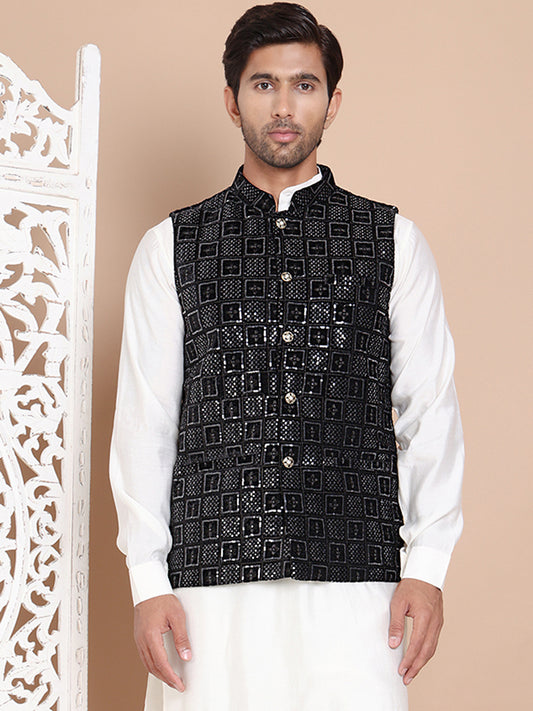 Men's Sequins Velvet Nehru Jacket ( ANMWC 7017Black ) [RT] [ F7 ]