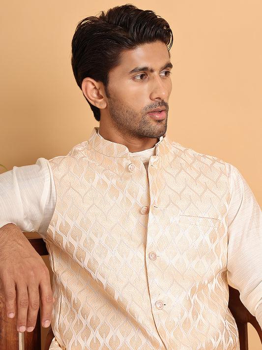 Woven Design Nehru Jacket For Men ( ANMWC 7018Peach ) [RT] [ E6 ]