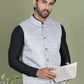 Men's Woven Design Nehru Jacket ( ANMWC 7019Silver ) [RT] [ E2 ]