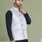 Men's Woven Design Nehru Jacket ( ANMWC 7019Silver ) [RT] [ E2 ]