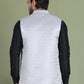 Men's Woven Design Nehru Jacket ( ANMWC 7019Silver ) [RT] [ E2 ]