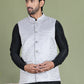 Men's Woven Design Nehru Jacket ( ANMWC 7019Silver ) [RT] [ E2 ]