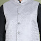 Men's Woven Design Nehru Jacket ( ANMWC 7019Silver ) [RT] [ E2 ]