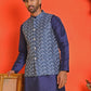 Men's Printed Nehru Jacket ( ANMWC 7020Blue ) [RT] [ E7 ]
