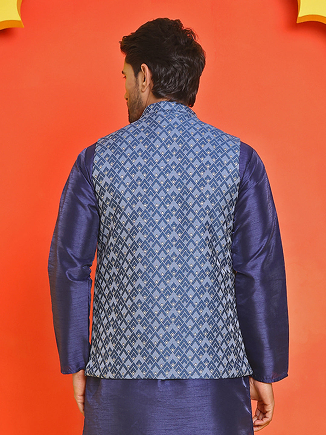 Men's Printed Nehru Jacket ( ANMWC 7020Blue ) [RT] [ E7 ]