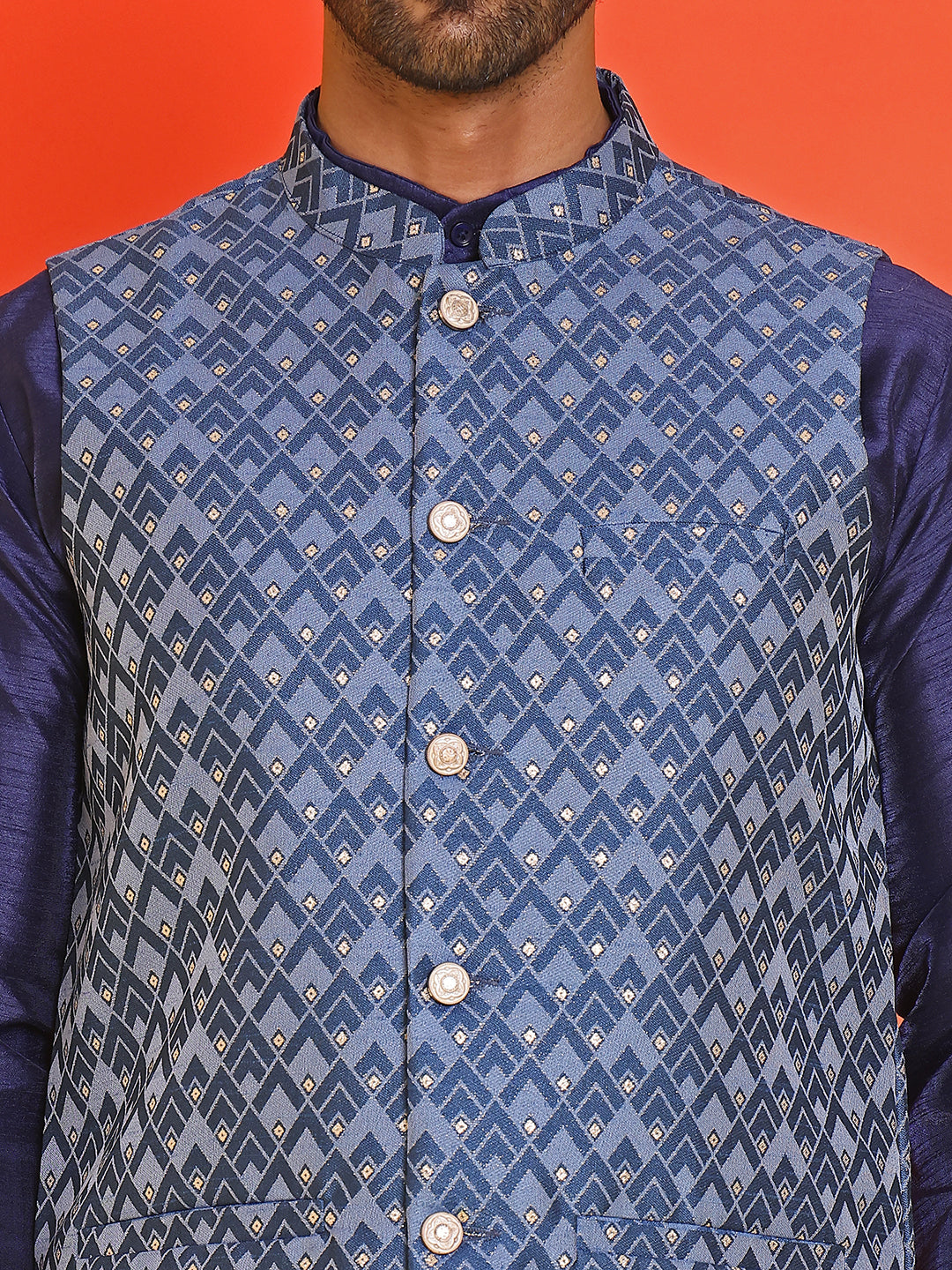 Men's Printed Nehru Jacket ( ANMWC 7020Blue ) [RT] [ E7 ]