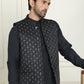 Men's Embroidered Silk Blend Nehru Jackets ( ANMWC 7021Black ) [RT] [ E3 ]