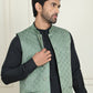 Men's Embroidered Silk Blend Nehru Jackets ( ANMWC 7021Green ) [RT] [ E3 ]