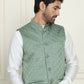 Men's Embroidered Silk Blend Nehru Jackets ( ANMWC 7021Green ) [RT] [ E3 ]