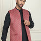 Men's Embroidered Silk Blend Nehru Jackets ( ANMWC 7021Peach ) [RT] [ E3 ]