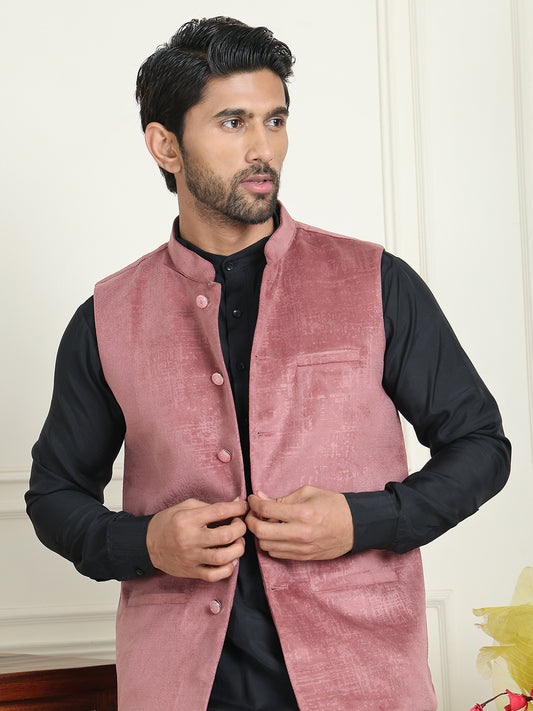 Men's Woven Velvet Nehru Jacket ( ANMWC 7022Magenta ) [RT] [ E4 ]