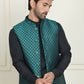 Men's Woven Silk Blend Nehru Jacket ( ANMWC 7023Green ) [RT] [ E8 ]