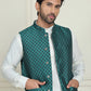 Men's Woven Silk Blend Nehru Jacket ( ANMWC 7023Green ) [RT] [ E8 ]