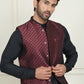 Men's Woven Silk Blend Nehru Jacket ( ANMWC 7023Maroon ) [RT] [ E8 ]