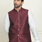 Men's Woven Silk Blend Nehru Jacket ( ANMWC 7023Maroon ) [RT] [ E8 ]